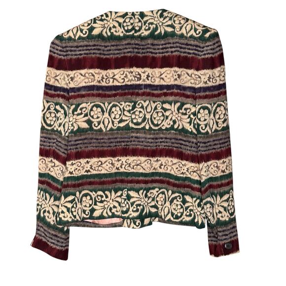 Jones New York Petite Silk Blazer 8P Green Brown Vintage Heritage Style - Picture 4 of 11